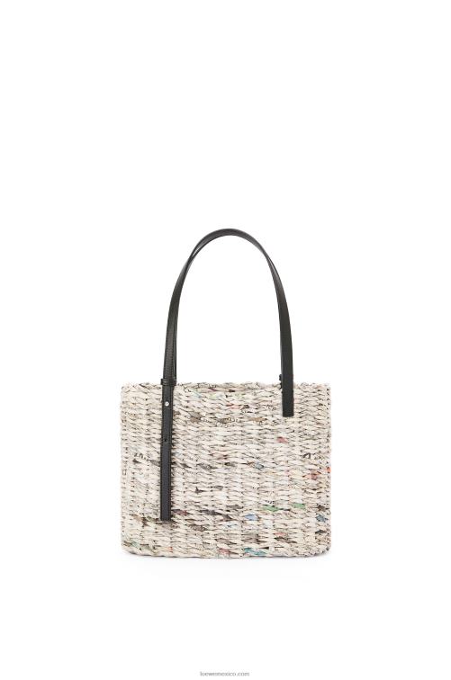 negro/multicolor Bolso pequeño estilo cesta cuadrada de papel y piel de becerro Loewe R8J8Z100 mujer