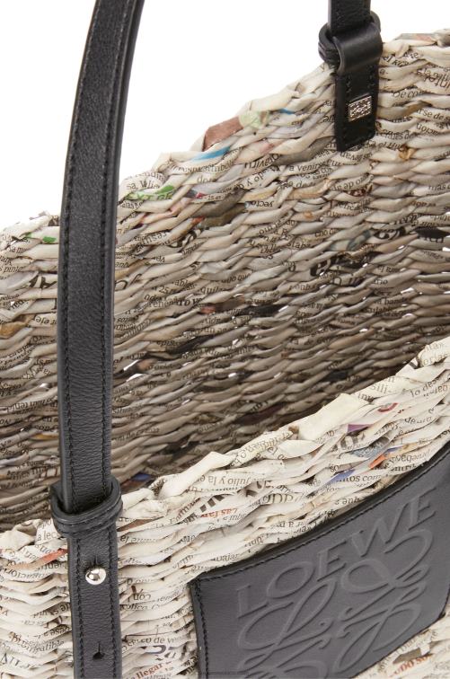 negro/multicolor Bolso pequeño estilo cesta cuadrada de papel y piel de becerro Loewe R8J8Z100 mujer