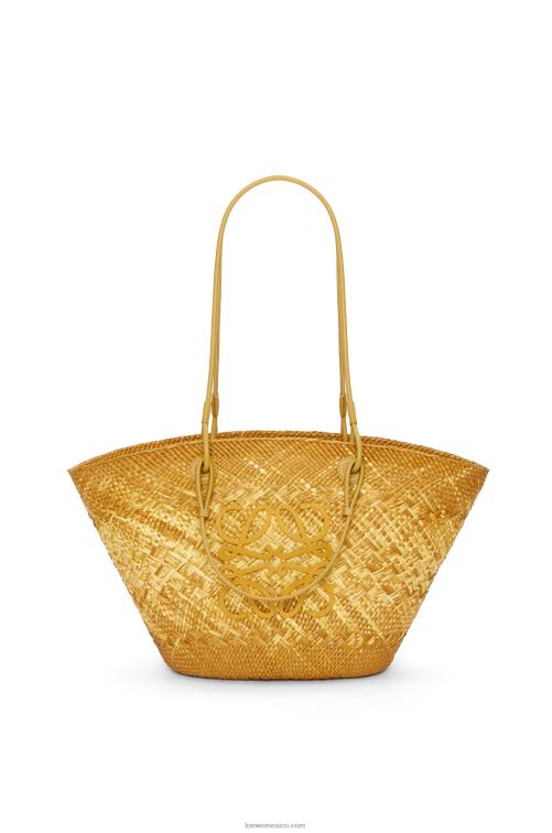 ocre Bolso basket anagram en palma de iraca y piel de becerro Loewe R8J8Z7 mujer