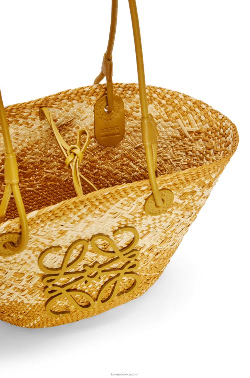 ocre Bolso basket pequeño anagram de palma de iraca y piel de becerro Loewe R8J8Z8 mujer