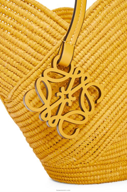 ocre Bolso cesta petal de rafia y piel bovina Loewe R8J8Z40 mujer