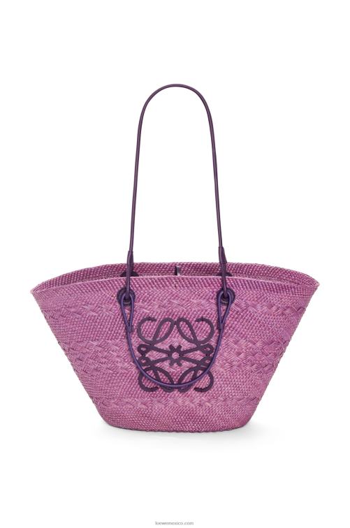 púrpura Bolso basket anagram en palma de iraca y piel de becerro Loewe R8J8Z83 mujer