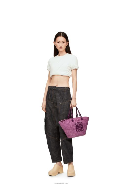 púrpura Bolso basket anagram en palma de iraca y piel de becerro Loewe R8J8Z83 mujer