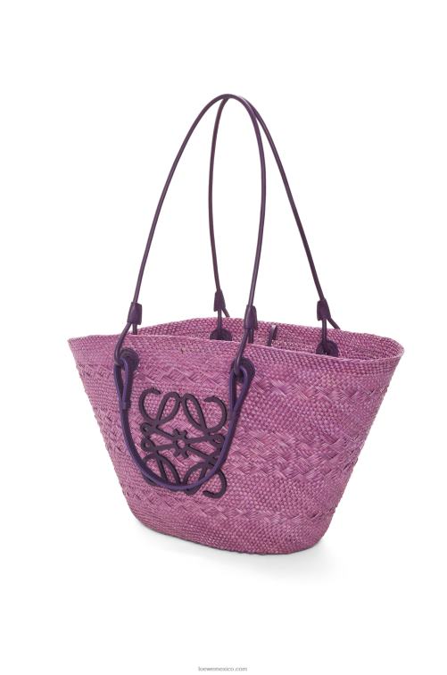 púrpura Bolso basket anagram en palma de iraca y piel de becerro Loewe R8J8Z83 mujer