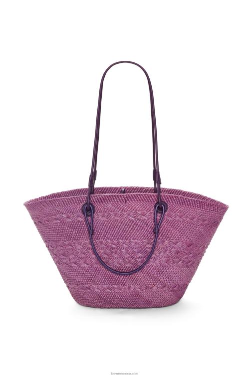 púrpura Bolso basket anagram en palma de iraca y piel de becerro Loewe R8J8Z83 mujer