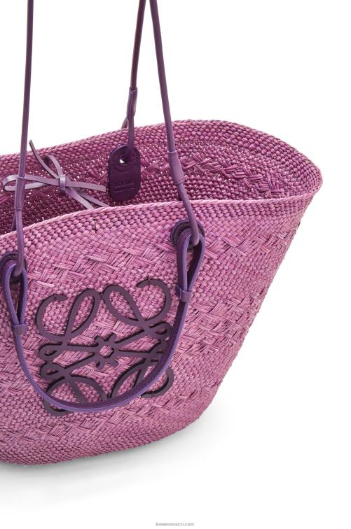 púrpura Bolso basket anagram en palma de iraca y piel de becerro Loewe R8J8Z83 mujer
