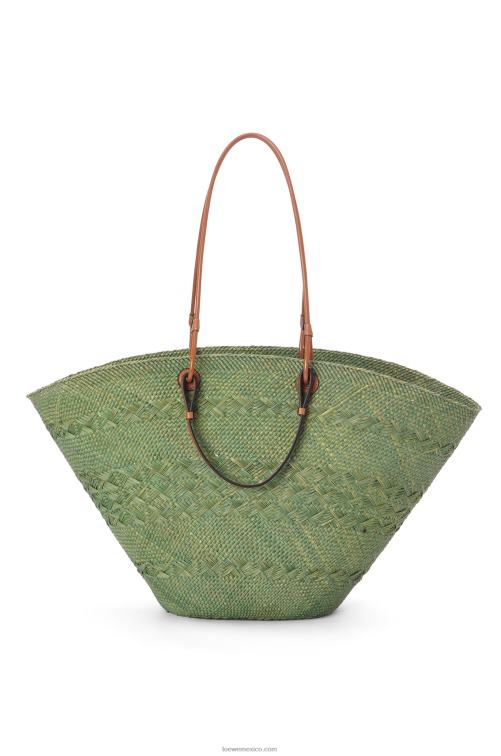 verde/bronceado Bolso cesta anagrama grande de palma de iraca y piel de becerro Loewe R8J8Z65 mujer