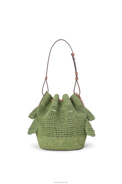 verde/bronceado Bolso volantes globo de rafia y piel bovina Loewe R8J8Z66 mujer