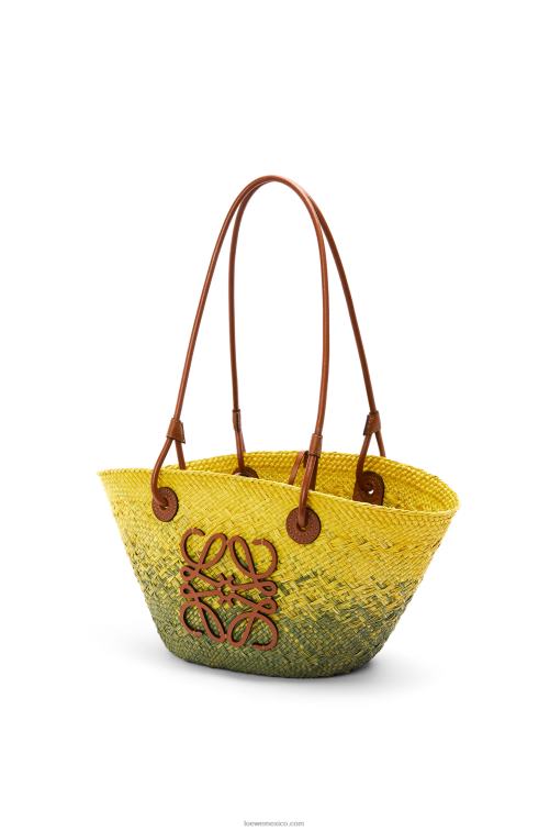 verde caqui/amarillo Bolso basket pequeño anagram de palma de iraca y piel de becerro Loewe R8J8Z64 mujer