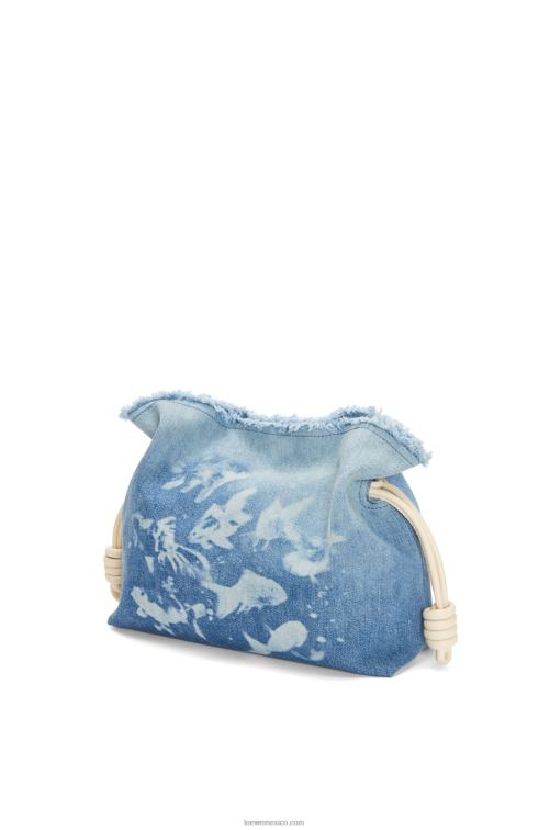azul claro/marfil clutch flamenco en denim Loewe R8J8Z534 mujer