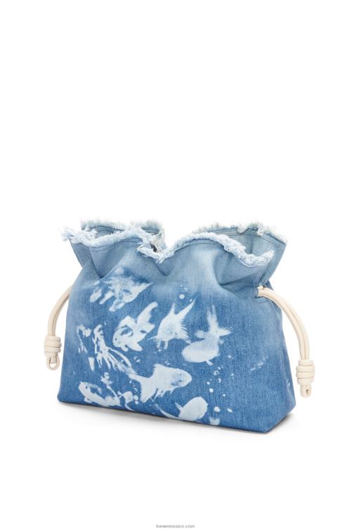 azul claro/marfil clutch flamenco grande en denim Loewe R8J8Z391 mujer