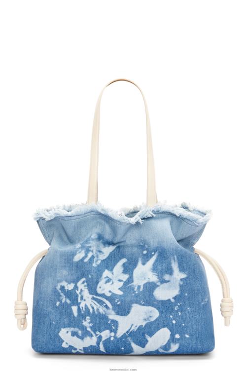 azul claro/marfil clutch flamenco grande en denim Loewe R8J8Z391 mujer
