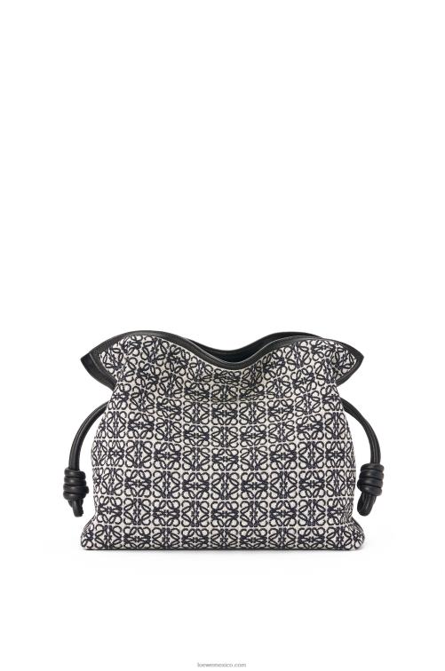 azul marino/negro bolso de mano flamenca en jacquard anagrama y piel de becerro Loewe R8J8Z543 mujer