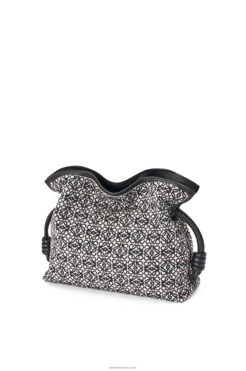 azul marino/negro bolso de mano flamenca en jacquard anagrama y piel de becerro Loewe R8J8Z543 mujer