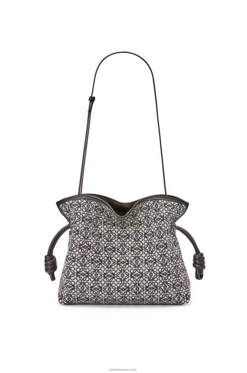 azul marino/negro bolso de mano flamenca en jacquard anagrama y piel de becerro Loewe R8J8Z543 mujer