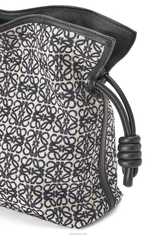 azul marino/negro bolso de mano flamenca en jacquard anagrama y piel de becerro Loewe R8J8Z543 mujer