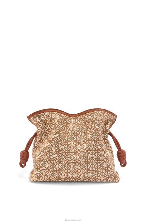 bronceado/pacana bolso de mano flamenca en jacquard anagrama y piel de becerro Loewe R8J8Z486 mujer