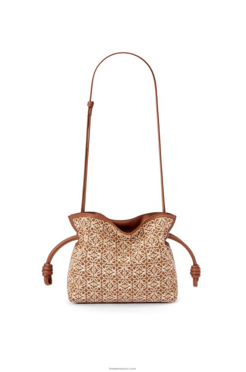bronceado/pacana mini clutch de flamenca en jacquard anagrama y piel bovina Loewe R8J8Z310 mujer