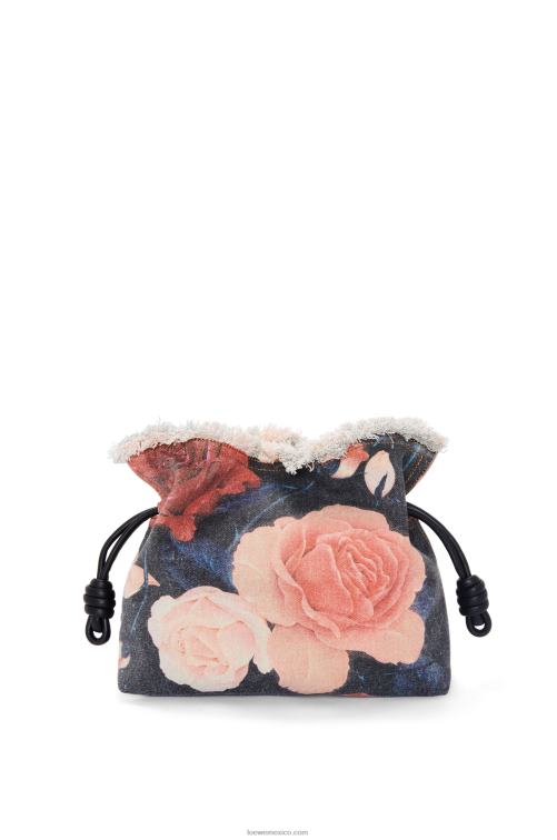 negro bolso de mano flamenco rosas en denim Loewe R8J8Z389 mujer