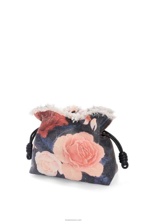 negro bolso de mano flamenco rosas en denim Loewe R8J8Z389 mujer