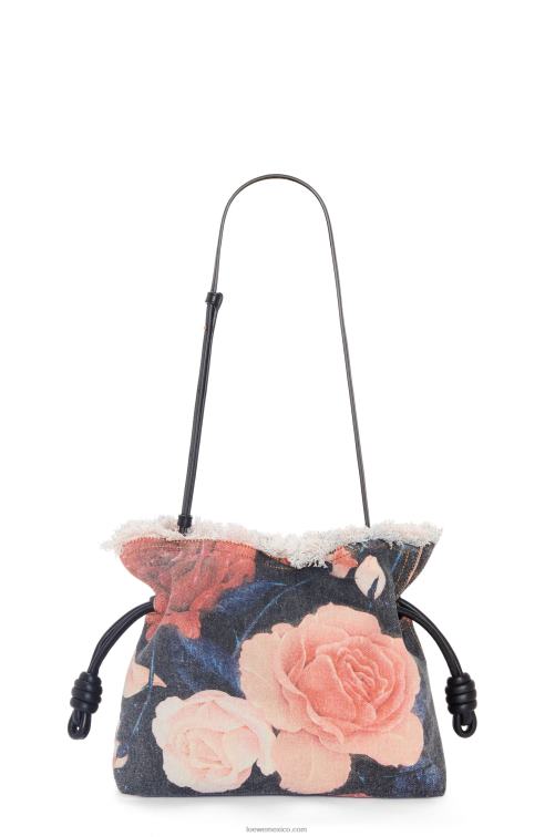 negro bolso de mano flamenco rosas en denim Loewe R8J8Z389 mujer