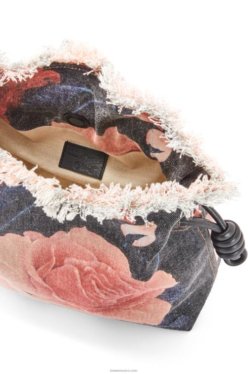 negro bolso de mano flamenco rosas en denim Loewe R8J8Z389 mujer
