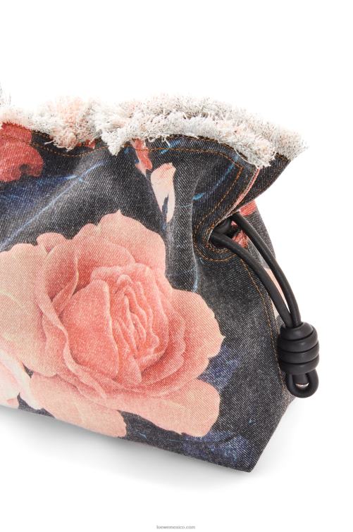 negro bolso de mano flamenco rosas en denim Loewe R8J8Z389 mujer
