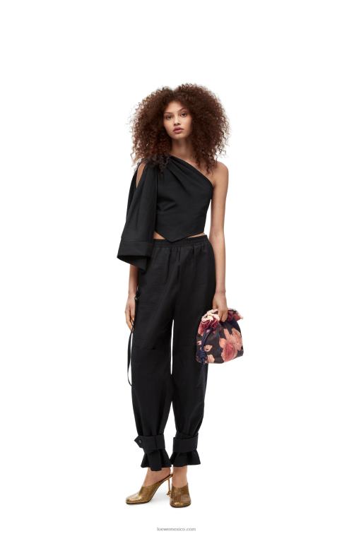 negro bolso de mano flamenco rosas en denim Loewe R8J8Z389 mujer