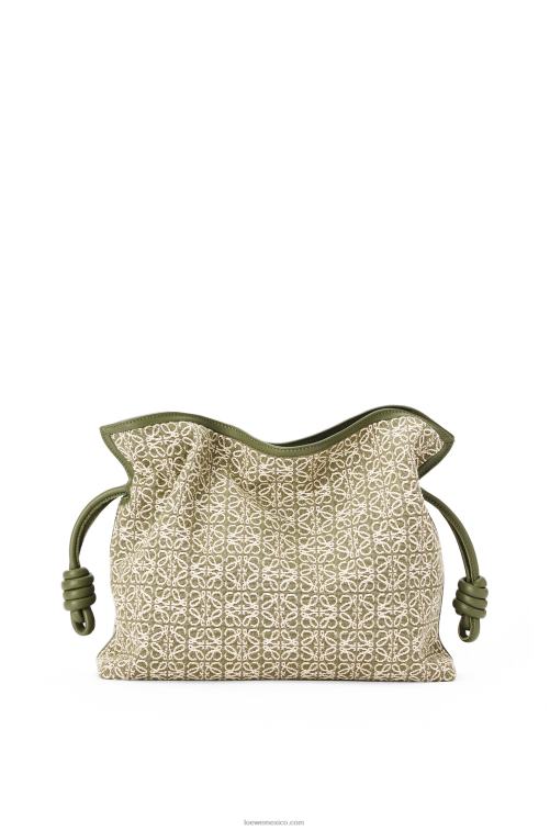 verde/verde aguacate bolso de mano flamenca en jacquard anagrama y piel de becerro Loewe R8J8Z607 mujer