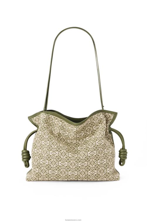 verde/verde aguacate bolso de mano flamenca en jacquard anagrama y piel de becerro Loewe R8J8Z607 mujer