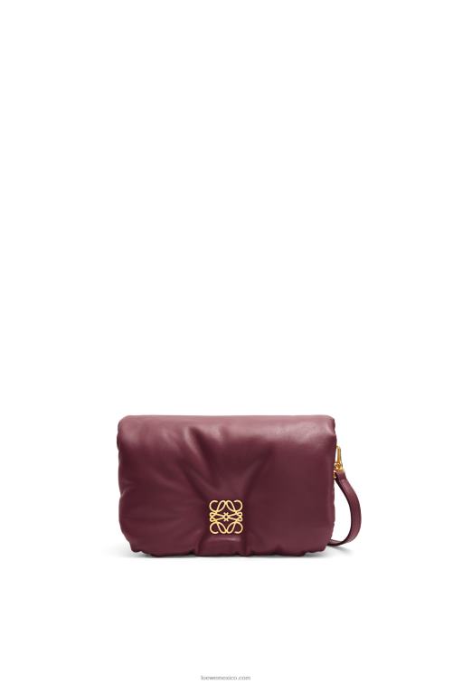 borgoña bolso goya mini puffer de piel de cordero napa brillante Loewe R8J8Z251 mujer