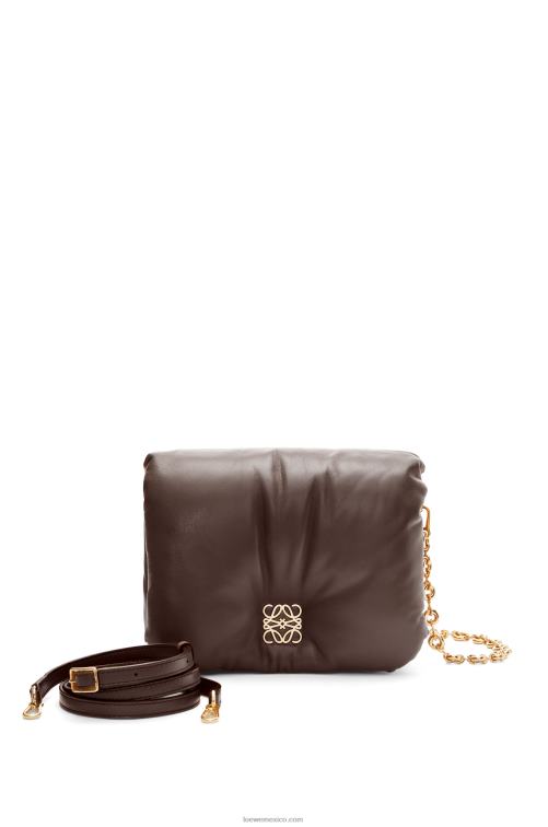 chocolate negro bolso puffer goya de napa de cordero brillante Loewe R8J8Z383 mujer