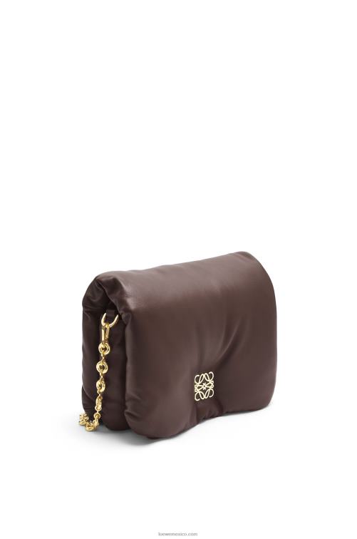 chocolate negro bolso puffer goya de napa de cordero brillante Loewe R8J8Z383 mujer