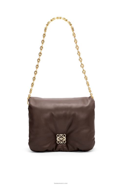 chocolate negro bolso puffer goya de napa de cordero brillante Loewe R8J8Z383 mujer