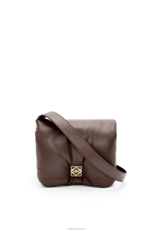 chocolate negro bolso puffer goya de napa de cordero brillante Loewe R8J8Z383 mujer