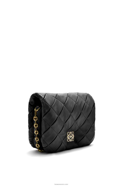 negro Puffer goya de piel de cordero napa brillante plisada Loewe R8J8Z384 mujer