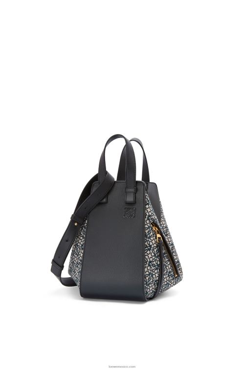 azul marino/negro bolso hamaca pequeño de jacquard anagrama y piel de becerro Loewe R8J8Z520 mujer