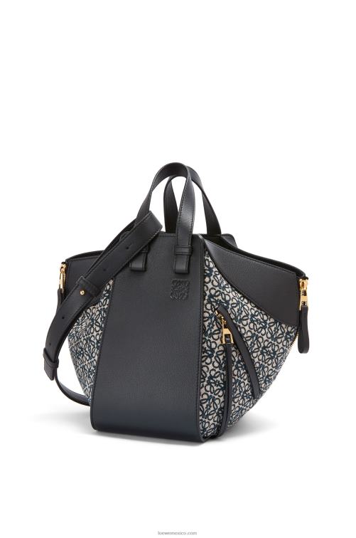azul marino/negro bolso hamaca pequeño de jacquard anagrama y piel de becerro Loewe R8J8Z520 mujer