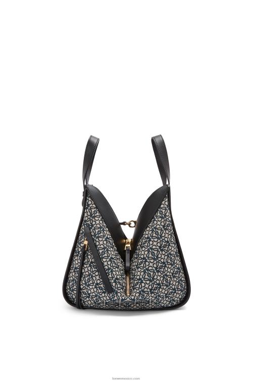 azul marino/negro bolso hamaca pequeño de jacquard anagrama y piel de becerro Loewe R8J8Z520 mujer