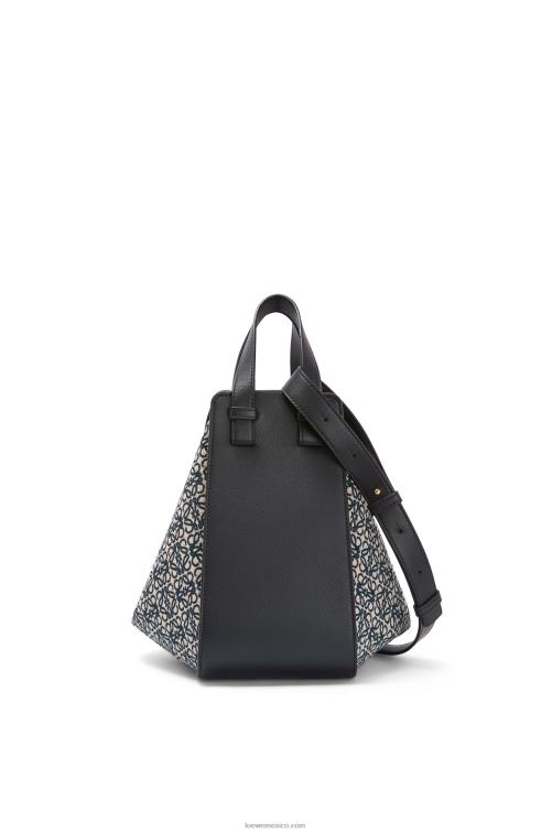 azul marino/negro bolso hamaca pequeño de jacquard anagrama y piel de becerro Loewe R8J8Z520 mujer
