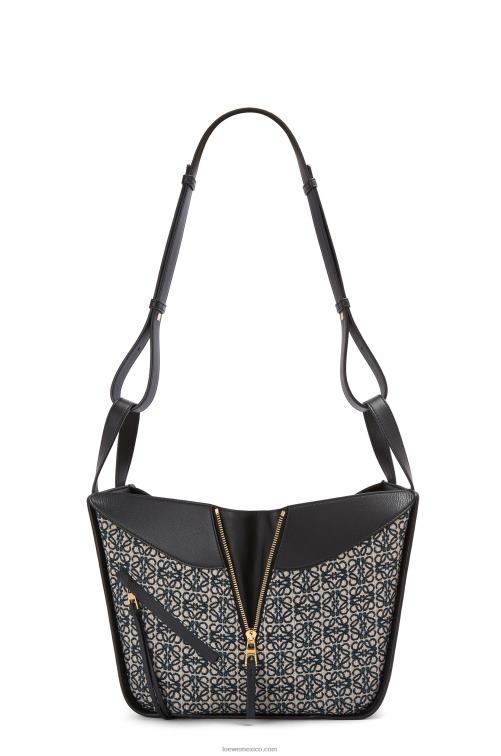 azul marino/negro bolso hamaca pequeño de jacquard anagrama y piel de becerro Loewe R8J8Z520 mujer