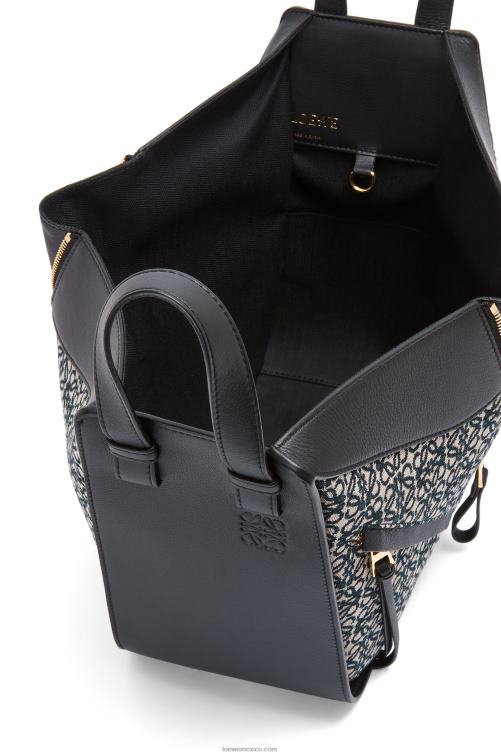 azul marino/negro bolso hamaca pequeño de jacquard anagrama y piel de becerro Loewe R8J8Z520 mujer