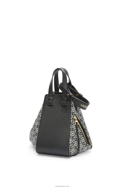 azul marino/negro bolso hamaca pequeño de jacquard anagrama y piel de becerro Loewe R8J8Z520 mujer