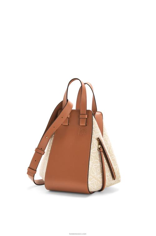 crudo/bronceado bolso hamaca pequeño de jacquard anagrama y piel de becerro Loewe R8J8Z523 mujer