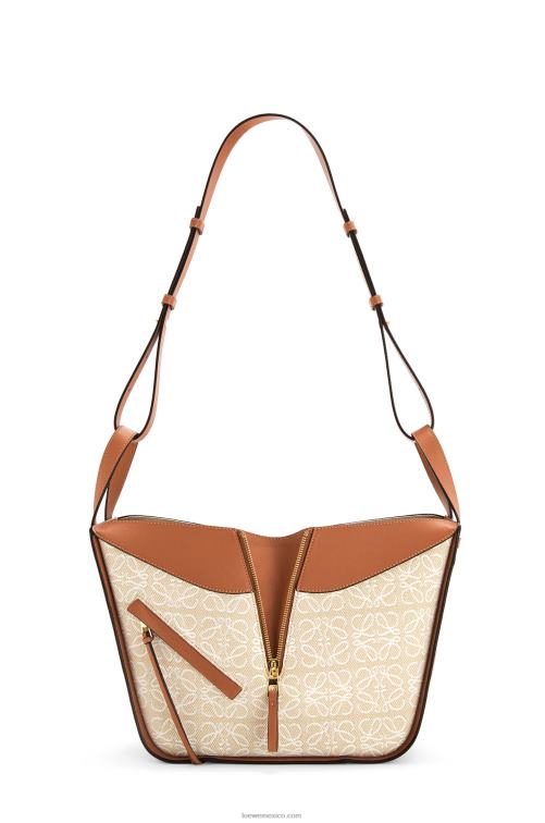 crudo/bronceado bolso hamaca pequeño de jacquard anagrama y piel de becerro Loewe R8J8Z523 mujer