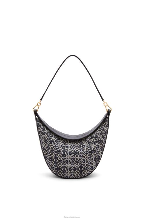 azul marino/negro bolso luna de jacquard anagrama y piel de becerro clásica Loewe R8J8Z451 mujer