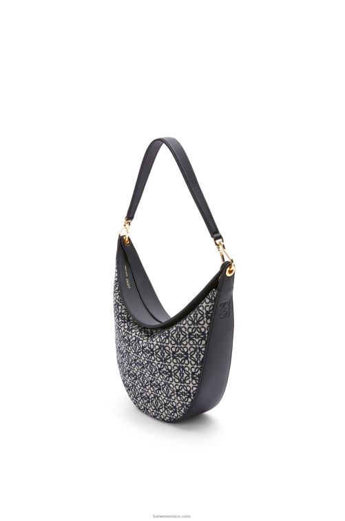 azul marino/negro bolso luna de jacquard anagrama y piel de becerro clásica Loewe R8J8Z451 mujer