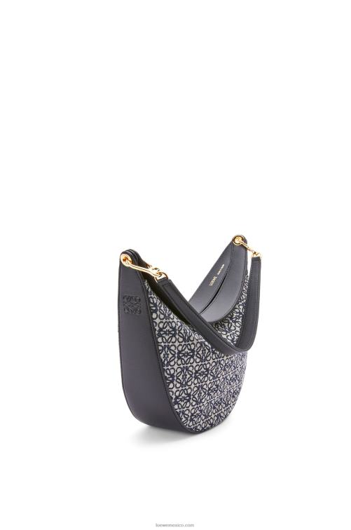 azul marino/negro bolso luna de jacquard anagrama y piel de becerro clásica Loewe R8J8Z451 mujer