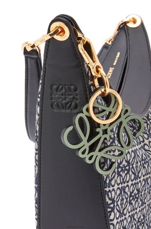 azul marino/negro bolso luna de jacquard anagrama y piel de becerro clásica Loewe R8J8Z451 mujer