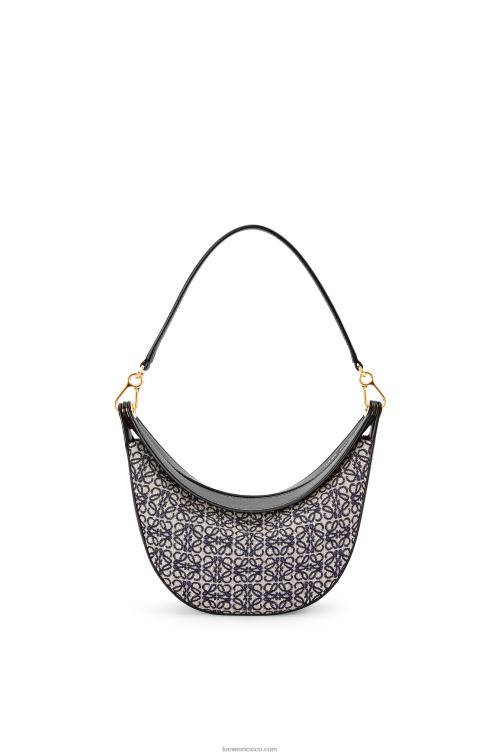 azul marino/negro bolso luna pequeño de jacquard anagrama y piel de becerro clásica Loewe R8J8Z450 mujer